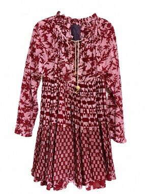 Handmade Pink & Red Floral Tie-Neck Mini Dress